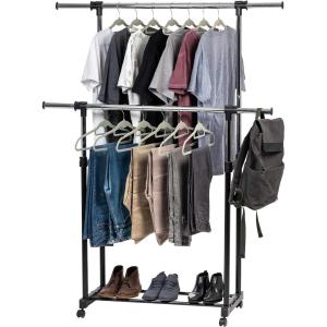 imageIRIS USA Foldable Drying Rack with Extendable Rods for Large Laundry Loads Clothes Drying Rack Freestanding Foldable Laundry Rack AntiSkid Feet Portable and Storable SilverDouble ExtendableWidth Rods