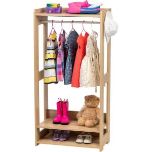 imageIRIS USA Small Open Wood Clothing Rack for Small Spaces Clothes Rack with Shelves Garment rack with Side Hook Light BrownLight Brown