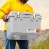 imageIRIS USA Hugel 44 QT Cooler Heavy Duty Metal Buckles VacuumInsulated Ice Chest Durable Hard Cooler Bungee Strap Builtin Handles Fishing Camping Boats Beach Tailgating Road Trips Light Gray