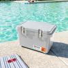 imageIRIS USA Hugel 44 QT Cooler Heavy Duty Metal Buckles VacuumInsulated Ice Chest Durable Hard Cooler Bungee Strap Builtin Handles Fishing Camping Boats Beach Tailgating Road Trips Light Gray