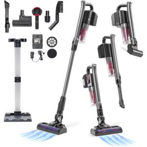 imageIRIS USA Cordless Stick Vacuum for Lowprofile Rugs and Hard Floors 4in1 Attachments 9000Pa Suction LED Indicator 55K RPM 35 Min Runtime Battery Pet Hair CleanerComplete Power Brush Set