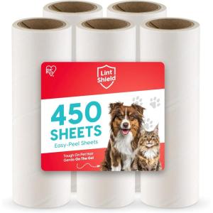 imageIRIS USA Extra Sticky Lint Roller Value Pack Comes with Storage Box Standard and THandle Roller Refills 90 SheetsRoll 1260 Sheets Total Easy Tear Lint Remover for Dog Cat Pet Hair on Bed CarLarge Refills  5 Count 450 sheets