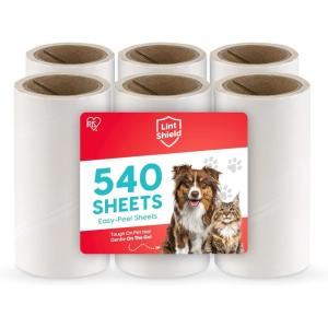 imageIRIS USA Extra Sticky Lint Roller Value Pack Comes with Storage Box Standard and THandle Roller Refills 90 SheetsRoll 1260 Sheets Total Easy Tear Lint Remover for Dog Cat Pet Hair on Bed CarStandard Refills  6 Count 540 sheets