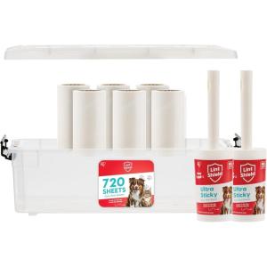 imageIRIS USA Extra Sticky Lint Roller Value Pack Comes with Storage Box Standard and THandle Roller Refills 90 SheetsRoll 1260 Sheets Total Easy Tear Lint Remover for Dog Cat Pet Hair on Bed CarStandard Pack 720 sheets