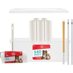 imageIRIS USA Extra Sticky Lint Roller Value Pack Comes with Storage Box Standard and THandle Roller Refills 90 SheetsRoll 1260 Sheets Total Easy Tear Lint Remover for Dog Cat Pet Hair on Bed CarFloor Pack 540 sheets