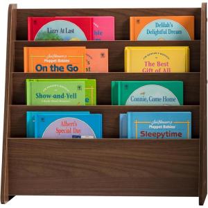 imageIRIS USA Wide Wooden Magazine Rack 4Pocket Periodical Book Sketchbook Stand with Deep Compartments for Living Room Office Light Brown4 Tier  Dark Brown
