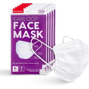 imageIndividually Wrapped Kids 7 Piece Ear loop Face Mask Premium 3Ply Masks Breathable Comfortable Stretchable Soft on Skin 3 Layer Construction for High Protection White