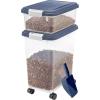 imageIRIS USA Dog Food Storage Container 30 lbs ampamp 11 lbs Combo Cat Food Storage Container Dog Treat Container Airtight Stackable 2Cup Scoop Wheels Easy Mobility GrayNavy