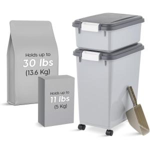 imageIRIS USA Dog Food Storage Container 30 lbs ampamp 11 lbs Combo Cat Food Storage Container Dog Treat Container Airtight Stackable 2Cup Scoop Wheels Easy Mobility GrayGray