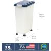 imageIRIS USA Airtight Dog Food Storage Container Up to 38 lbs Attachable Wheels For Dog Cat Bird and Other Pet Food Storage Bin Keep Fresh Easy Mobility BPA Free NavyPearl38 lbs