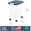 imageIRIS USA Airtight Dog Food Storage Container Up to 40 lbs Attachable Wheels For Dog Cat Bird and Other Pet Food Storage Bin Keep Fresh Translucent Body Easy Mobility NavyNavy