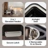 imageIRIS USA Elevated Dog Bowls Adjustable Height 2 Thick 64 oz Stainless Steel Bowls SpillProof with Raised Outer Rim Durable Made in USA Plastic Easy Assemble 2 Heights 463quot or 1225quot BlackSmokeBlack