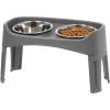 imageIRIS USA Elevated Dog Bowls Adjustable Height 2 Thick 64 oz Stainless Steel Bowls SpillProof with Raised Outer Rim Durable Made in USA Plastic Easy Assemble 2 Heights 463quot or 1225quot BlackGray
