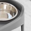 imageIRIS USA Elevated Dog Bowls Adjustable Height 2 Thick 64 oz Stainless Steel Bowls SpillProof with Raised Outer Rim Durable Made in USA Plastic Easy Assemble 2 Heights 463quot or 1225quot BlackGray