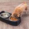 imageIRIS USA Elevated Dog Bowls Adjustable Height 2 Thick 64 oz Stainless Steel Bowls SpillProof with Raised Outer Rim Durable Made in USA Plastic Easy Assemble 2 Heights 463quot or 1225quot BlackBlack