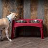 imageIRIS USA Elevated Dog Bowls Adjustable Height 2 Thick 64 oz Stainless Steel Bowls SpillProof with Raised Outer Rim Durable Made in USA Plastic Easy Assemble 2 Heights 463quot or 1225quot BlackRed