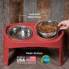 imageIRIS USA Elevated Dog Bowls Adjustable Height 2 Thick 64 oz Stainless Steel Bowls SpillProof with Raised Outer Rim Durable Made in USA Plastic Easy Assemble 2 Heights 463quot or 1225quot BlackRed