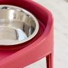 imageIRIS USA Elevated Dog Bowls Adjustable Height 2 Thick 64 oz Stainless Steel Bowls SpillProof with Raised Outer Rim Durable Made in USA Plastic Easy Assemble 2 Heights 463quot or 1225quot BlackRed
