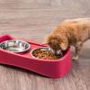 imageIRIS USA Elevated Dog Bowls Adjustable Height 2 Thick 64 oz Stainless Steel Bowls SpillProof with Raised Outer Rim Durable Made in USA Plastic Easy Assemble 2 Heights 463quot or 1225quot BlackRed