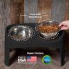 imageIRIS USA Elevated Dog Bowls Adjustable Height 2 Thick 64 oz Stainless Steel Bowls SpillProof with Raised Outer Rim Durable Made in USA Plastic Easy Assemble 2 Heights 463quot or 1225quot BlackBlack