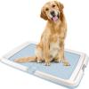 imageIRIS USA Pee Pad Holder  For Potty Training Regular Sized Dog ampamp Puppy Pee Pads Secured Latches NonSkid Feet Leak Protection Fits 22quotx22quot Pad or Larger Square Dark GrayBlue