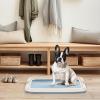 imageIRIS USA Pee Pad Holder  For Potty Training Regular Sized Dog ampamp Puppy Pee Pads Secured Latches NonSkid Feet Leak Protection Fits 22quotx22quot Pad or Larger Square Dark GrayBlue
