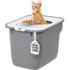 imageIRIS USA Premium Top Entry Cat Litter Box with Scoop Square Enclosure for Cat and Kitty WhiteGrayGray w Scoop