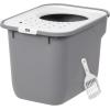 imageIRIS USA Premium Top Entry Cat Litter Box with Scoop Square Enclosure for Cat and Kitty WhiteGrayGray w Scoop