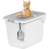 imageIRIS USA Premium Top Entry Cat Litter Box with Scoop Square Enclosure for Cat and Kitty WhiteGrayWhite w Scoop