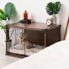 imageUSA Medium Dog Crate Dog Kennel Indoor with Sliding Door ampamp Bottom Tray Dog Cage Wire Pet Pen with Bottom Tray Stylish WoodLike Trim Light BrownDark Brown