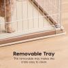 imageUSA Medium Dog Crate Dog Kennel Indoor with Sliding Door ampamp Bottom Tray Dog Cage Wire Pet Pen with Bottom Tray Stylish WoodLike Trim Light BrownLight Brown