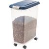 imageIRIS USA Airtight Dog Food Storage Container Up to 38 lbs Attachable Wheels For Dog Cat Bird and Other Pet Food Storage Bin Keep Fresh Translucent Body Easy Mobility BlackNavy