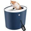 imageIRIS USA Cat Litter Box Large Top Entry with Litter Catching Lid and Scoop Dog Proof Cat Box Enclosure BeigeWhiteNavy