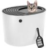 imageIRIS USA Cat Litter Box Large Top Entry with Litter Catching Lid and Scoop Dog Proof Cat Box Enclosure BeigeWhiteWhite