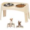 imageIRIS USA Elevated Dog Bowls Adjustable Height 2 Thick 64 oz Stainless Steel Bowls SpillProof with Raised Outer Rim Durable Made in USA Plastic Easy Assemble 2 Heights 463quot or 1225quot BlackAlmond