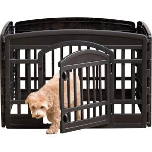 imageIRIS USA 24quot 4Panel Pet Dog Puppy Playpen with Door for Puppies and Small Dogs Keep Pets Secure Easy Assemble Fold It Down Easy Storing Customizable WhiteBlack