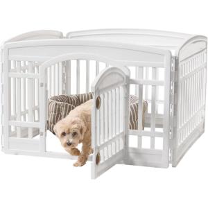 imageIRIS USA 24quot 4Panel Pet Dog Puppy Playpen with Door for Puppies and Small Dogs Keep Pets Secure Easy Assemble Fold It Down Easy Storing Customizable WhiteWhite
