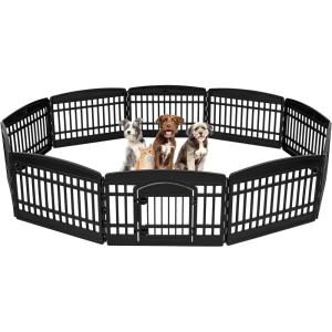 imageIRIS USA 24quot 6Panel Pet Dog Puppy Playpen with Door For Puppy Small Dogs Keep Pets Secure Easy Assemble Easy Storing Customizable NonSkid Rubber Feet Foldable Black24H w door  10 Panel