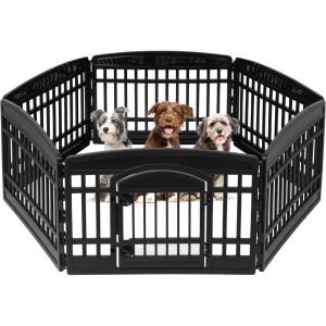 imageIRIS USA 24quot 6Panel Pet Dog Puppy Playpen with Door For Puppy Small Dogs Keep Pets Secure Easy Assemble Easy Storing Customizable NonSkid Rubber Feet Foldable Black24 H