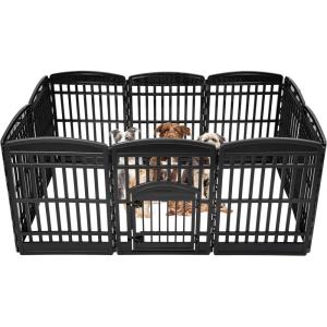 imageIRIS USA 24quot 6Panel Pet Dog Puppy Playpen with Door For Puppy Small Dogs Keep Pets Secure Easy Assemble Easy Storing Customizable NonSkid Rubber Feet Foldable Black34H w door  10 Panel