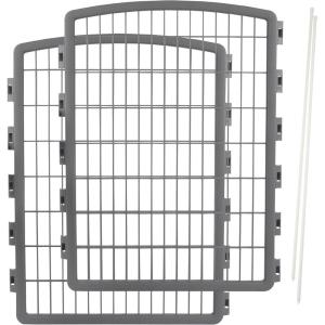 imageIRIS USA 34 Pet Playpen 2 Panel AddOn with Connecting Rods Dog Playpen Small Medium Large Dogs HeavyDuty Molded Plastic RustFree NonSkid Rubber Feet Easy Assemble Customizable GrayDark Gray