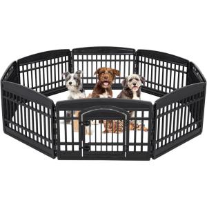 imageIRIS USA 34quot 8Panel Pet Dog Puppy Playpen IndoorOutdoor Dog Pen 63 x 63 x 34 Foldable Customizable Black8 Panels