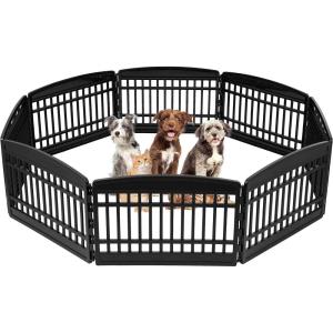 imageIRIS USA 34quot 8Panel Pet Dog Puppy Playpen IndoorOutdoor Dog Pen 63 x 63 x 34 Foldable Customizable BlackPlastic
