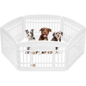 imageIRIS USA 34quot 8Panel Pet Dog Puppy Playpen with Door For Medium and Large Dogs Keep Pets Secure Easy Assemble Fold It Down Easy Storing Customizable White24 H
