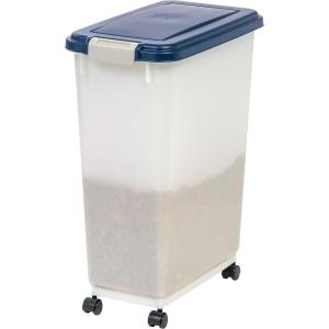 imageIRIS USA Airtight Dog Food Storage Container Up to 38 lbs Attachable Wheels For Dog Cat Bird and Other Pet Food Storage Bin Keep Fresh Easy Mobility BPA Free NavyPearl38 lbs