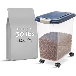 imageIRIS USA Airtight Dog Food Storage Container Up to 40 lbs Attachable Wheels For Dog Cat Bird and Other Pet Food Storage Bin Keep Fresh Translucent Body Easy Mobility NavyNavy