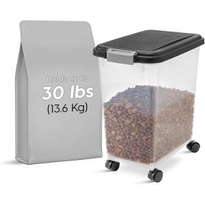 imageIRIS USA Airtight Dog Food Storage Container Up to 40 lbs Attachable Wheels For Dog Cat Bird and Other Pet Food Storage Bin Keep Fresh Translucent Body Easy Mobility NavyBlack