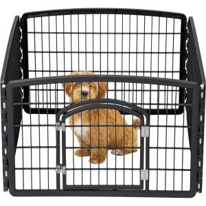 imageIRIS USA Dog Playpen 4Panel 24quot Pet Playpen Puppy Playpen IndoorOutdoor Dog Pen 35 x 35 x 24 Foldable Fold It Down Easy Storing Customizable Black4Panel  24 H