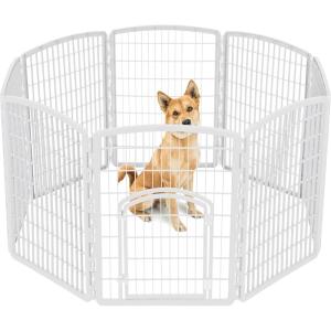 imageIRIS USA Dog Playpen 8Panel 34quot Pet Playpen with Door Puppy Playpen IndoorOutdoor Dog Pen 63 x 63 x 34 Foldable Customizable WhiteWhite