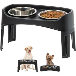 imageIRIS USA Elevated Dog Bowls Adjustable Height 2 Thick 64 oz Stainless Steel Bowls SpillProof with Raised Outer Rim Durable Made in USA Plastic Easy Assemble 2 Heights 463quot or 1225quot BlackBlack